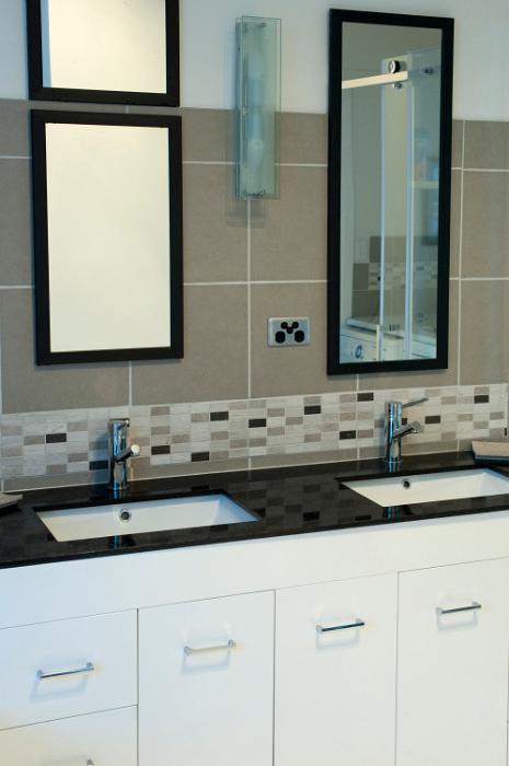 Free Stock Photo: a modern tiled bathroom with twin hand basins