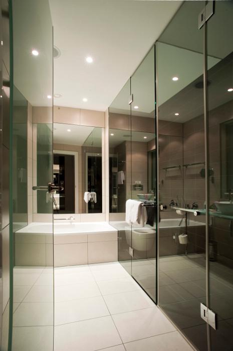Free Stock Photo: glass interior of a stylish modern hotel bathroom