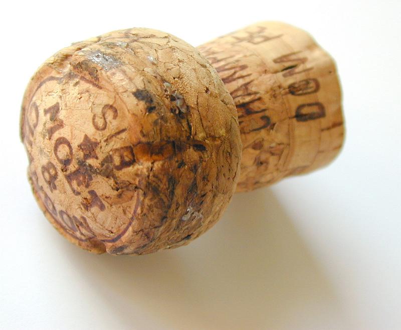 Free Stock Photo: champagne cork produced by the Moet and Chandon winery in France, close up detail showing the text and labeling