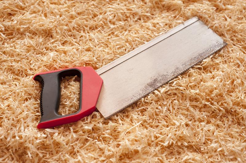 Free Stock Photo: Wood saw lying on a bed of fresh wood shavings in a carpenters workshop conceptual of DIY, carpentry, woodworking and joinery, with copyspace