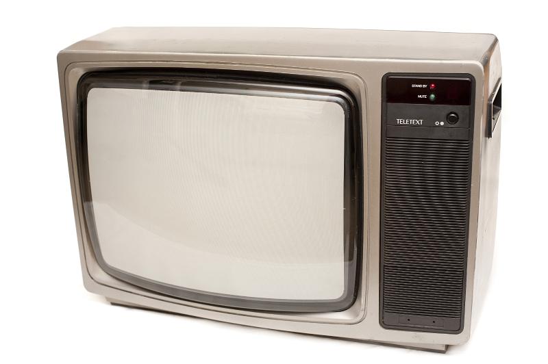 Free Stock Photo: Still Life of Antique CRT Television with Blank Screen, Front View on White Background