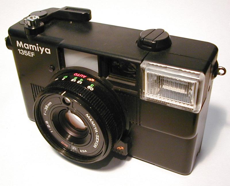 Free Stock Photo: High Angle View of Historical Mamiya 135EF Manual Point and Shoot Camera, an Obsolete Film Camera, on White Background