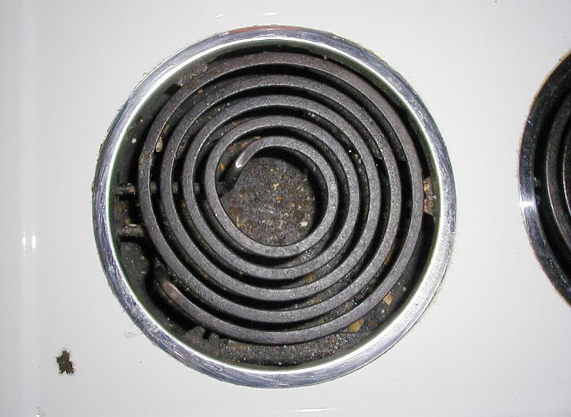 Free Stock Photo: Overhead view of a spiral oven electric hot plate heating element on a white stove top