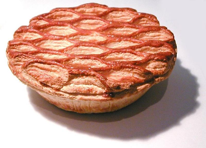 Free Stock Photo: Studio shot over white of a puff pastry pie with a golden lattice crust