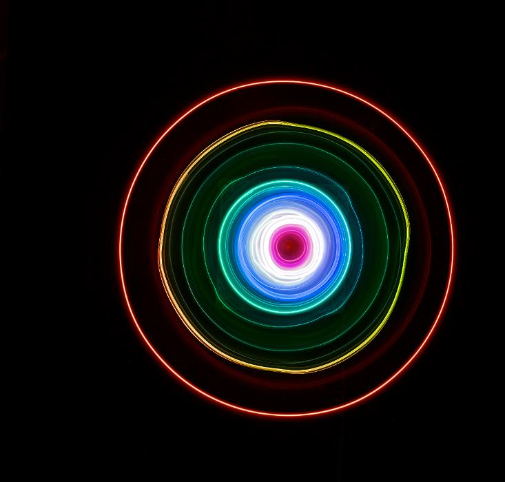Free Stock Photo: colourful concentric light painted rings each with a dynamic wobble effect