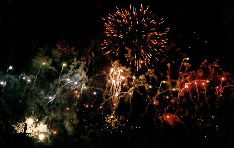 Download image of display of colourful fireworks Free Stock Photo: a colourful background of blue white and red firework displays