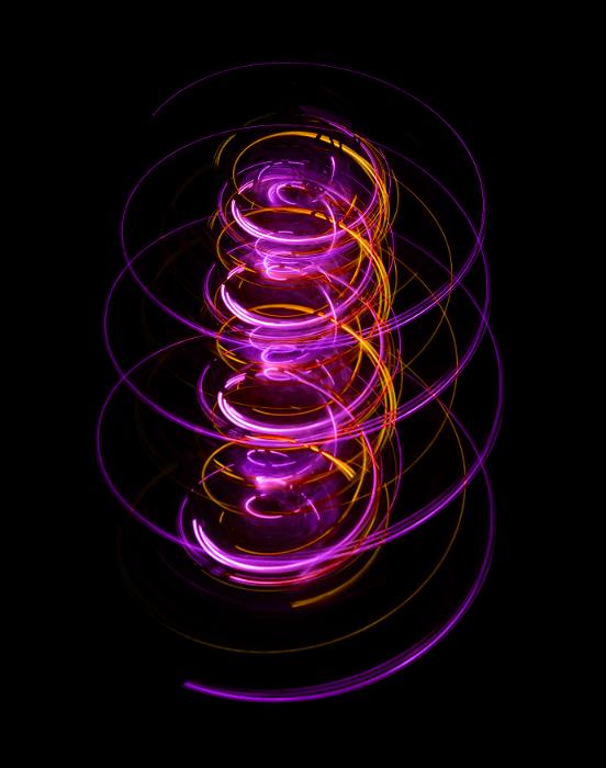 Free Stock Photo: a light painted helical or spiral pattern in pink and orange