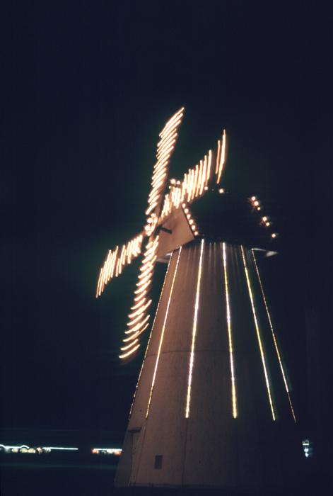 Download image of blackpool illuminations windmill Free Stock Photo: motion blurred night time picture of an illuminated windmill