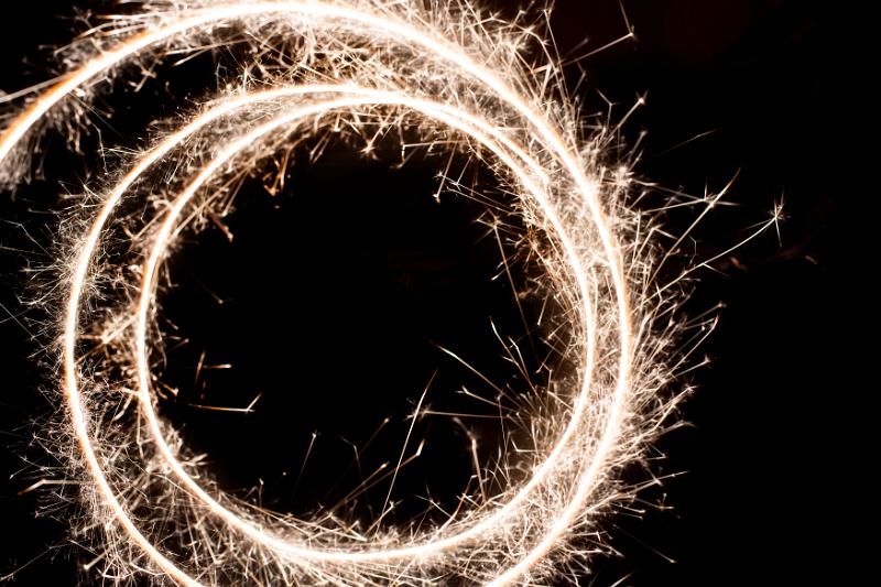 Free Stock Photo: a curving decreasing spiral of sparkler light trails on a black background