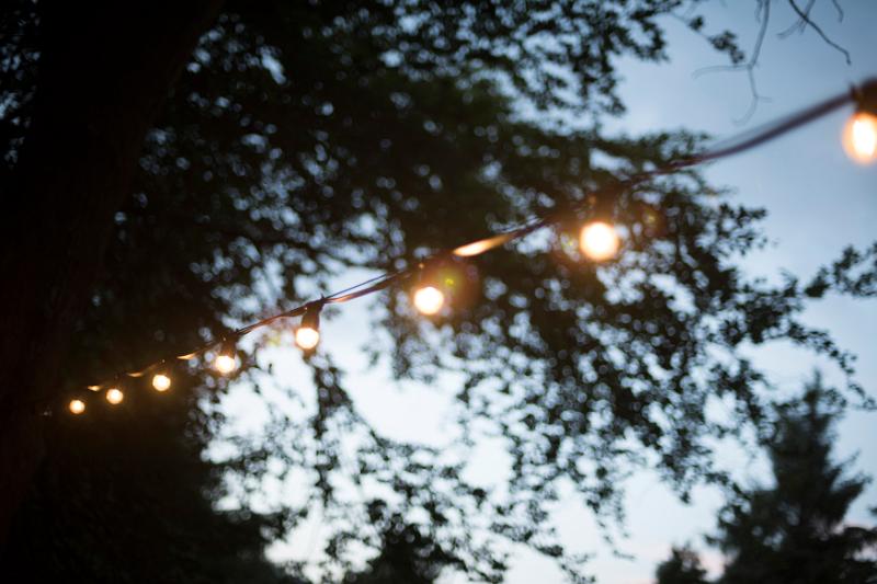 Free Stock Photo: a festoon of party lights pictured at twilight outdoors