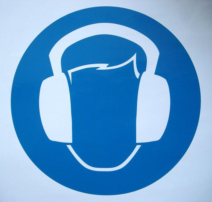 Free Stock Photo: Sign showing a man wearing ear mufflers against noise pollution protecting his ears