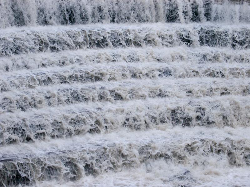 Free Stock Photo: White frothy water flowing over a stepped spillway to control flow and direction of an important natural resource