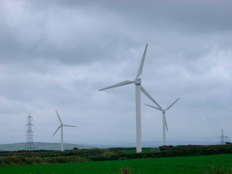 Free Stock Photo: Wind turbines in open countryside. Recyclable energy concept showing use of green energy sources