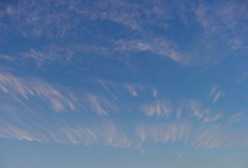 Free Stock Photo: Full frame view of blue sky with whispy pink-white clouds