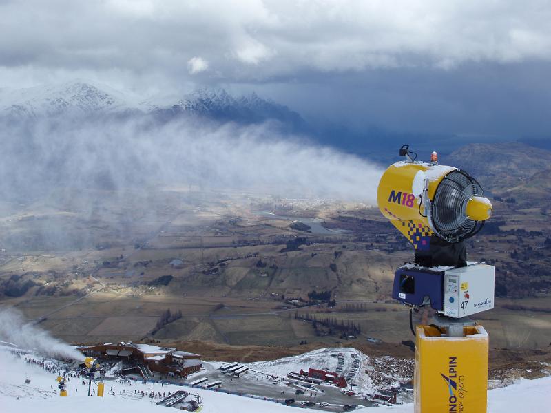 Free Stock Photo: a snowmaker blows man made snow onto the piste, new zealand