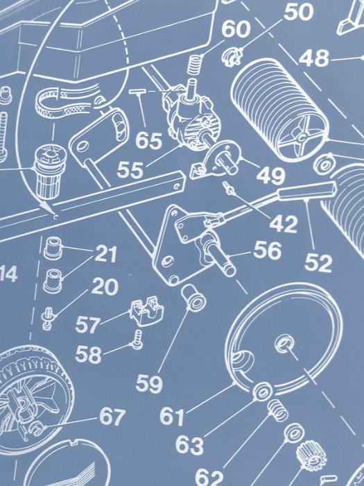 Free Stock Photo: Blueprint showing component parts for a machine with each one numbered for identification