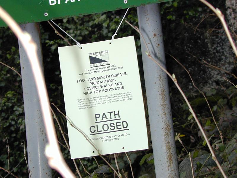Free Stock Photo: Foot and Mouth advice warning notice on a rural path which has been closed due to the disease
