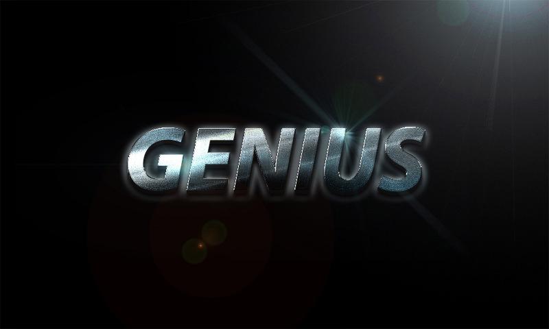 Free Stock Photo: 3D writing of the word genius on a black background with solar flares.