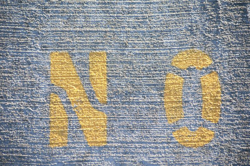 Free Stock Photo: Yellow No sign stencilled on a rough concrete wall with paint in a close up full frame view