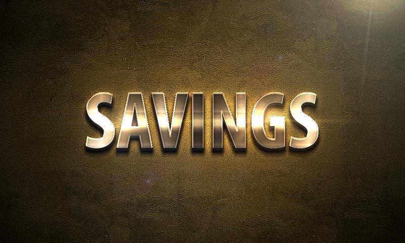 Free Stock Photo: Savings sign of shining golden capital letters on dark leather background symbolising strong bank guarantees