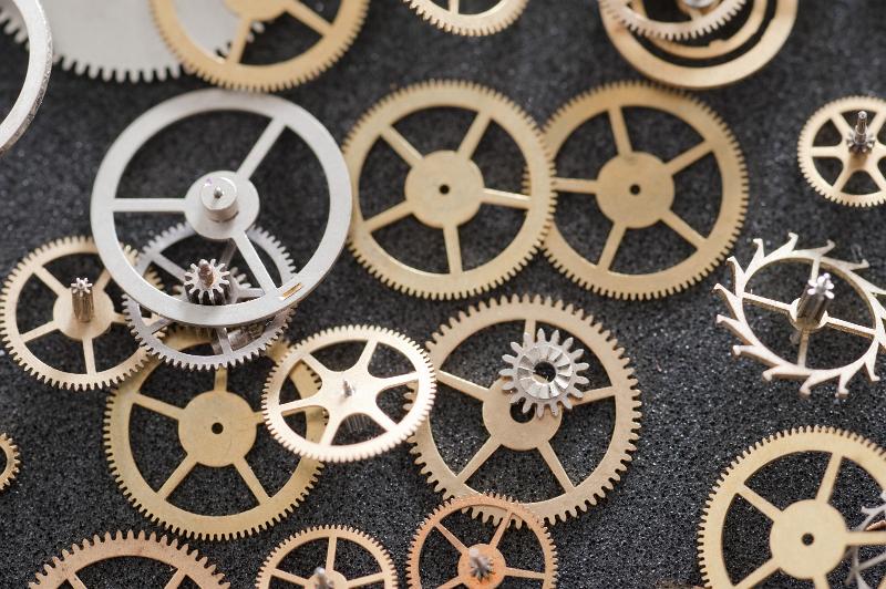 Free Stock Photo: Still Life of Gears and Cog Wheels in Variety of Sizes, Types and Metals