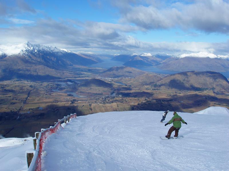 Free Stock Photo: two snowboarders race down the piste in newzealand