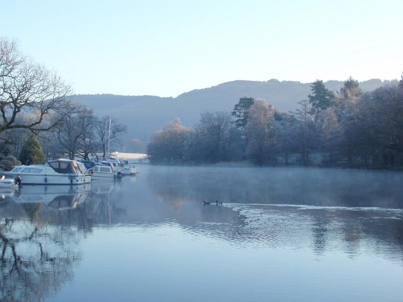 Free Stock Photo: a restful winter scene, still water and trees, lake windermere, uk