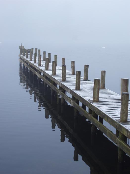 Free Stock Photo: a jetty sticking out on to a still misty lake, calming and soporific
