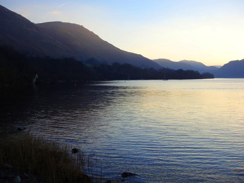 Free Stock Photo: a calm and soothing lakeland scene, sunset over lake ullswater