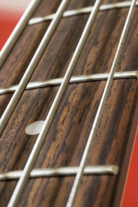 Free Stock Photo: a macro image of the neck of a guitar, frets and strings