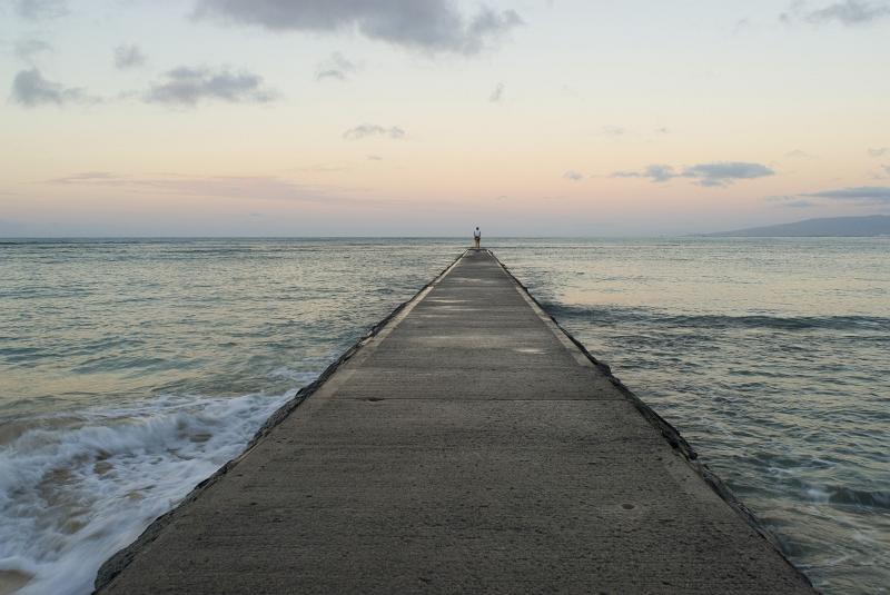 Free Stock Photo: standing at the end of a long jetty looking out to sea at the sunrise, Honolulu, Hawaii