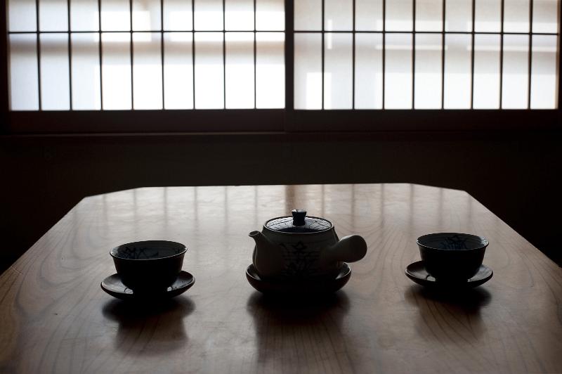 Free Stock Photo: japanese tea pot and cups set out ready to enjoy a cup of green tea