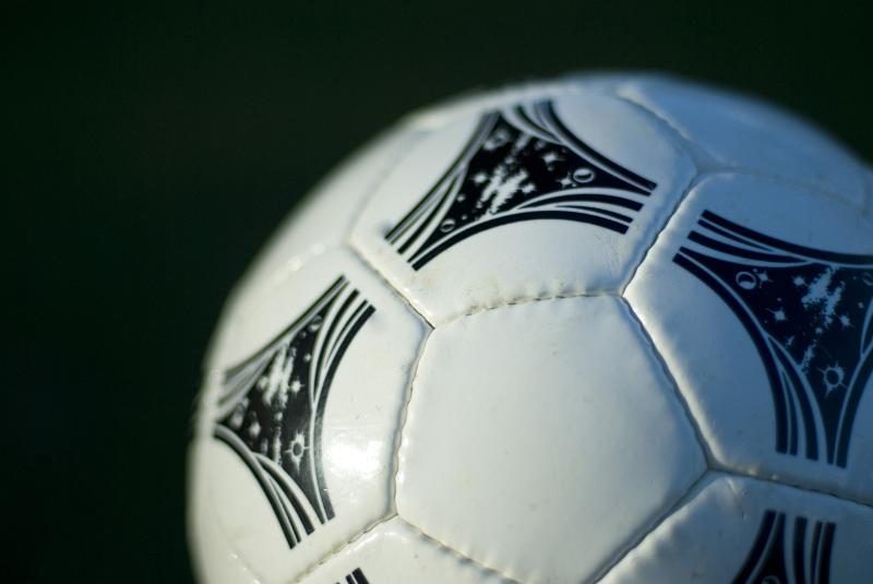 Free Stock Photo: close up on a white leather soccer ball