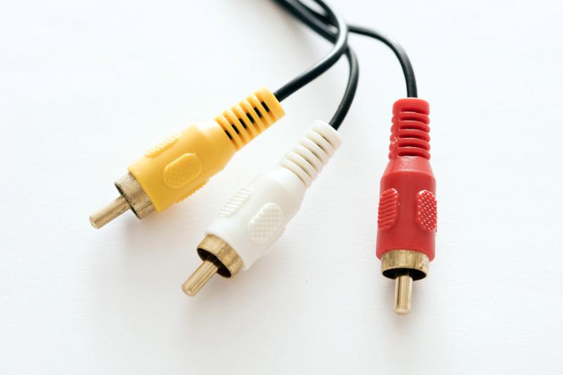 Free Stock Photo: Three red, yellow and white RCA audio cables with plugs or jacks for video sound