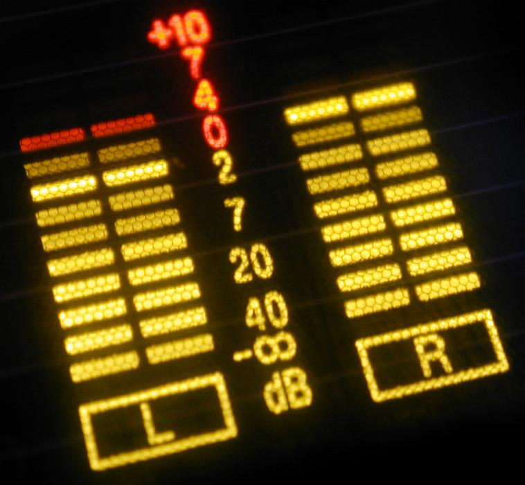Free Stock Photo: Levels display for left and right speakers on an audio system marked in decibels