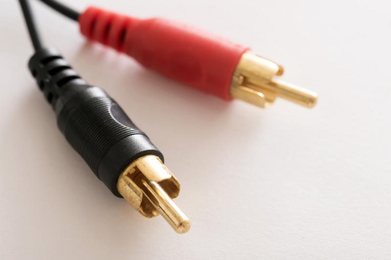 Free Stock Photo: A pair of stereo phono connector cables in black and red colours