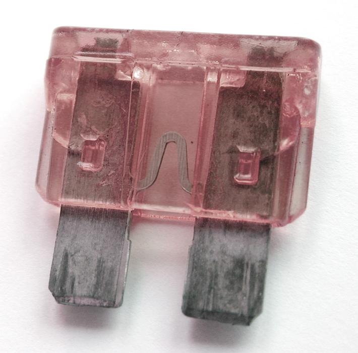 Free Stock Photo: Pink plastic electrical automotive car fuse or circuit breaker in a close up view on white in a safety concept