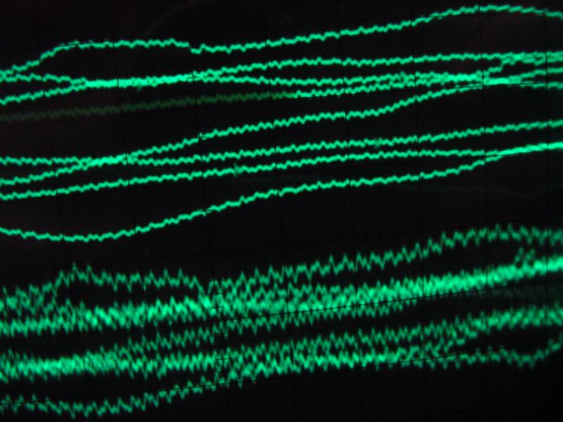 Free Stock Photo: green coloured oscilloscope trace plotted on the graticule