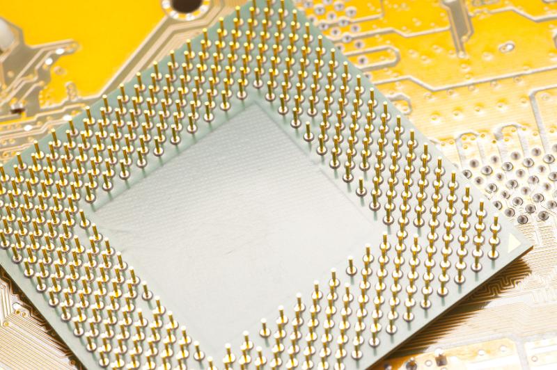 Free Stock Photo: Pins shown on underside of CPU computer processor chip