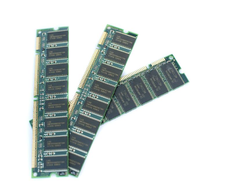 Free Stock Photo: Three DIMM memory modules closeup isolated on white background with copy space