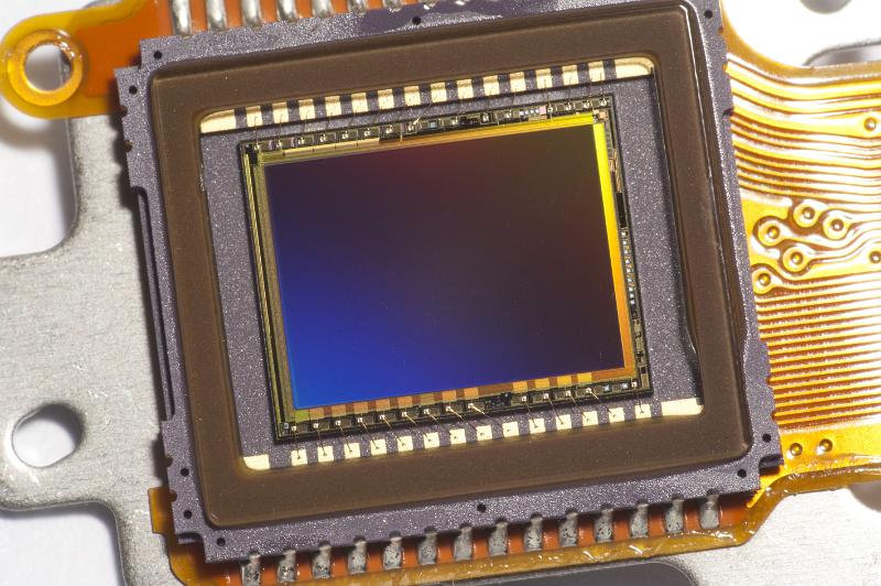 Free Stock Photo: Close up of a digital CCD video sensor chip and conductive track wiring.