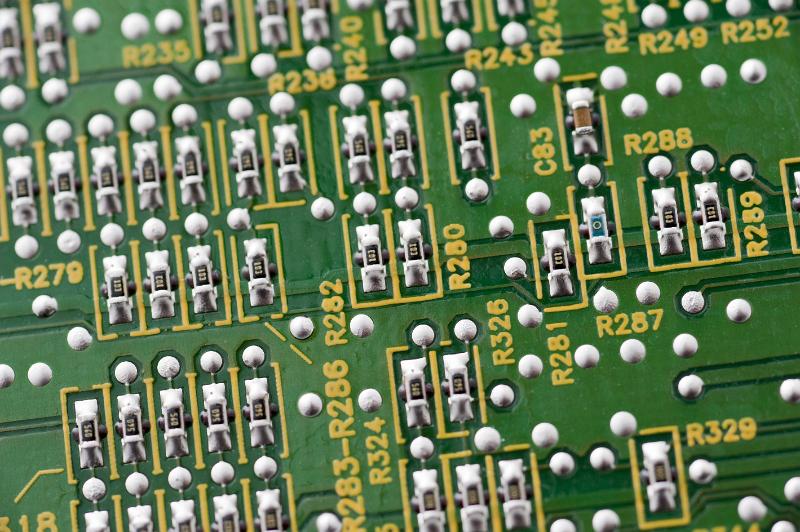 Free Stock Photo: Surface of electronic mount circuit on green board with detail full frame view of elements