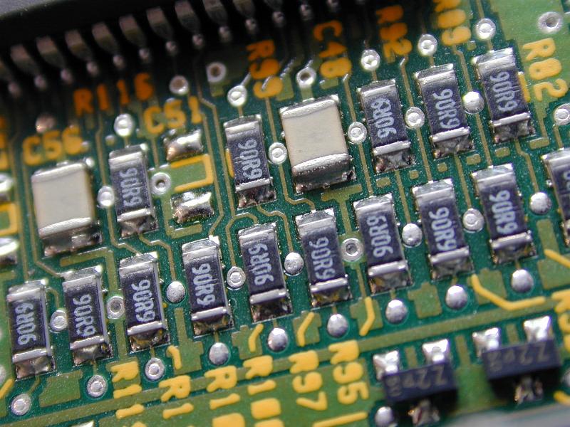 Free Stock Photo: Printed circuit board PCB in detail close-up with numbered resistors