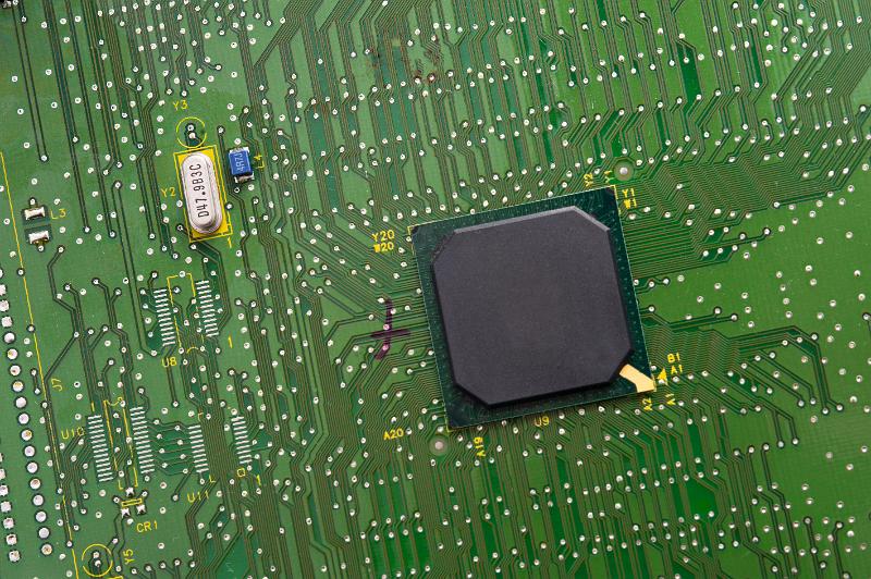 Free Stock Photo: Printed green motherboard with microchip and electronic circuits