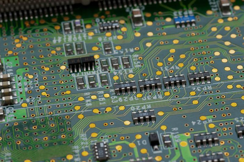 Free Stock Photo: Closeup of printed electronic computer motherboard and microchips