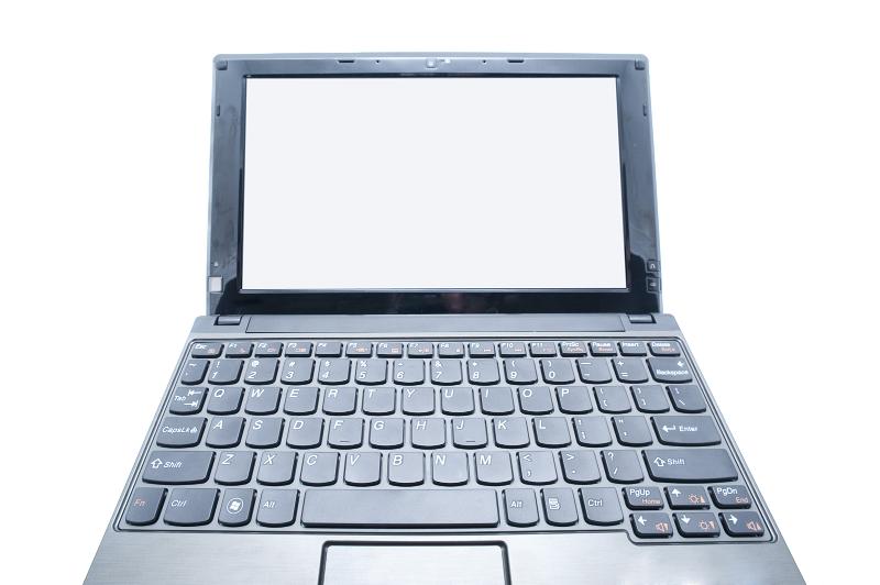 Free Stock Photo: an open netbook computer showing a blank screen with space for text