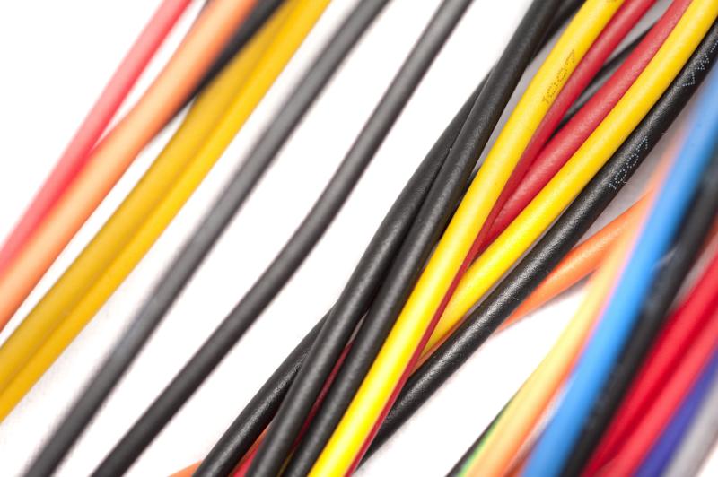 Free Stock Photo: A bundle of coloured power conductors forming a wiring loom