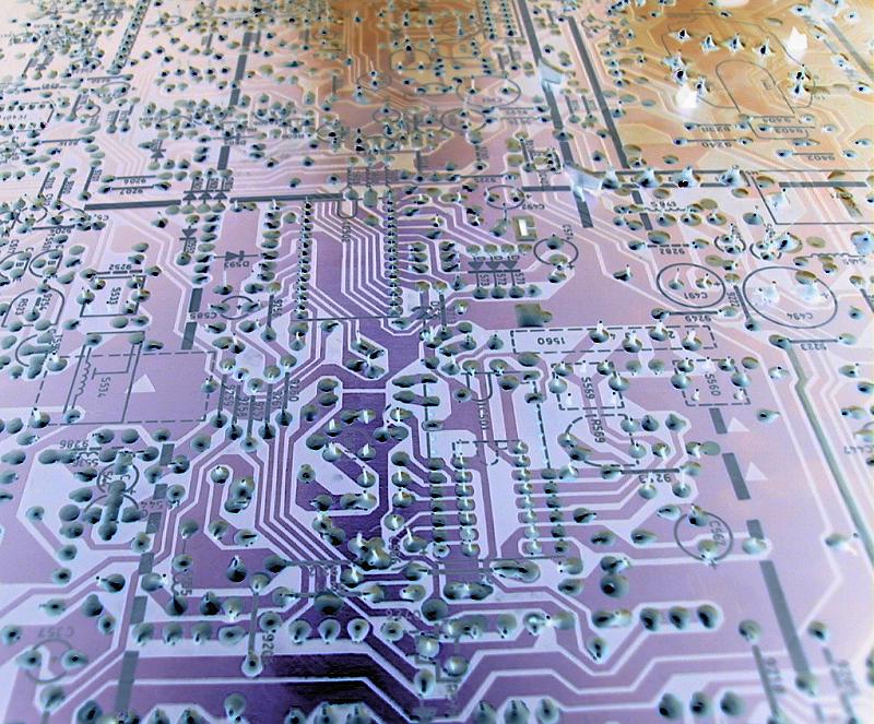 Free Stock Photo: Electronic circuit layout on purple color board close-up full frame image