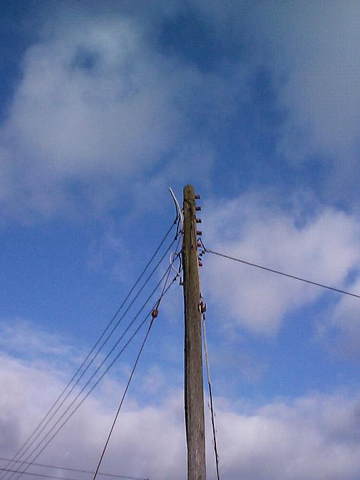 Free Stock Photo: Low angle view looking up at a wooden telephone pole