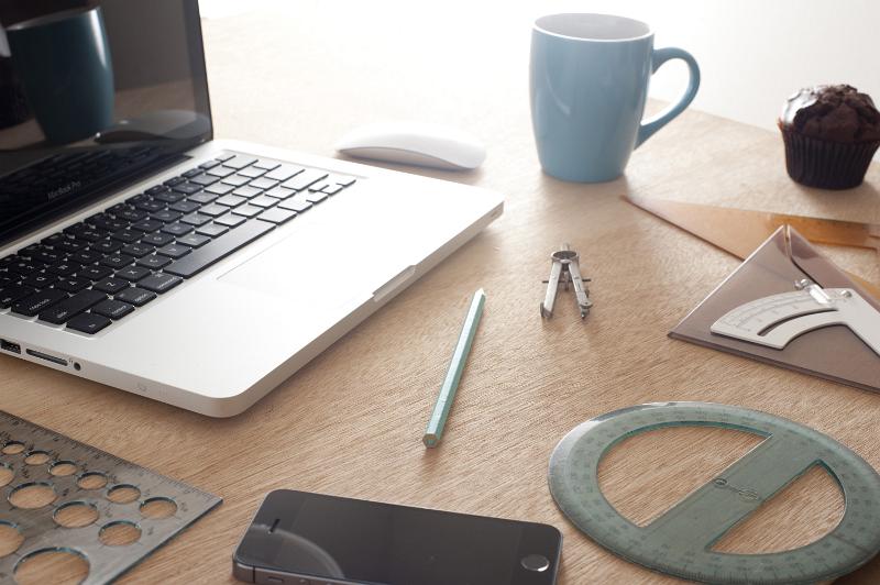 Free Stock Photo: Architect or structural engineer workstation with a laptop computer and measuring instruments for technical drawing